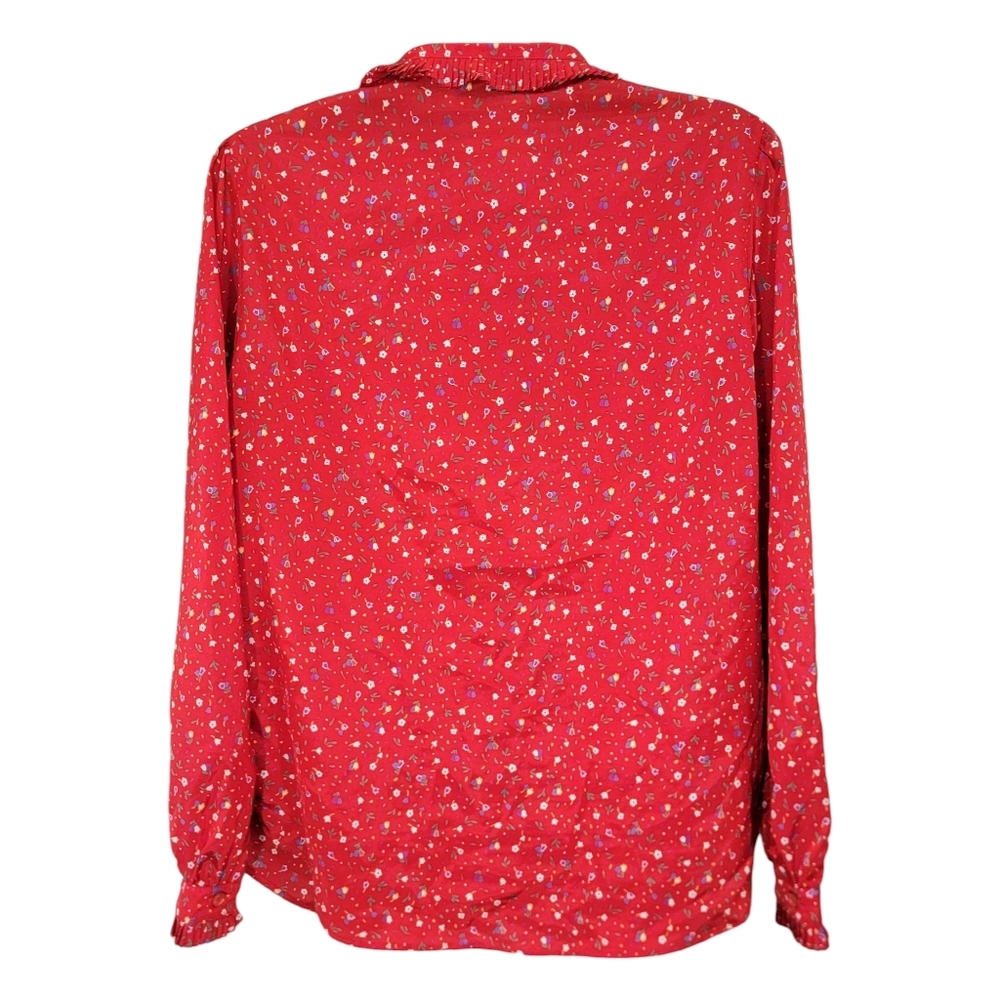 The Villager VTG Red Mini Floral Print Button Down Long Sleeve Women's Size 16 - Picture 9 of 12